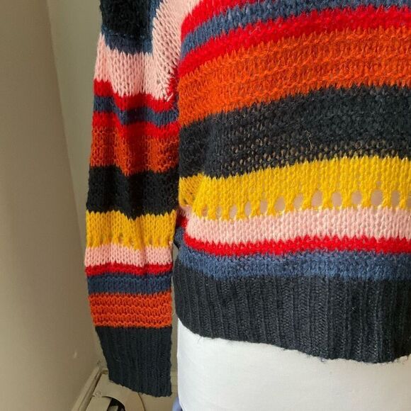 Moon and Madison Multicolor Striped Sweater Anthro Open Knit Dopamine Slouchy. S - Picture 7 of 9
